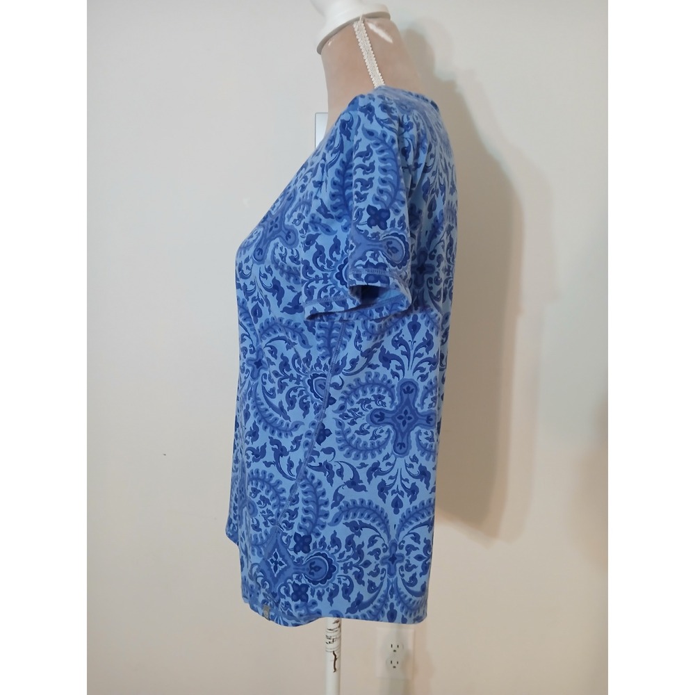 T by Talbots Womens Blue Damask Paisley Stretch Tee Top Large Modest - Picture 3 of 10